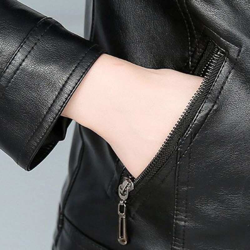 여성 플리스 숏 가죽 코트, 한국 스타일 슬림핏 따뜻한 가죽 재킷, 단색 캐주얼 아우터, 패션, 2023 겨울 신상
