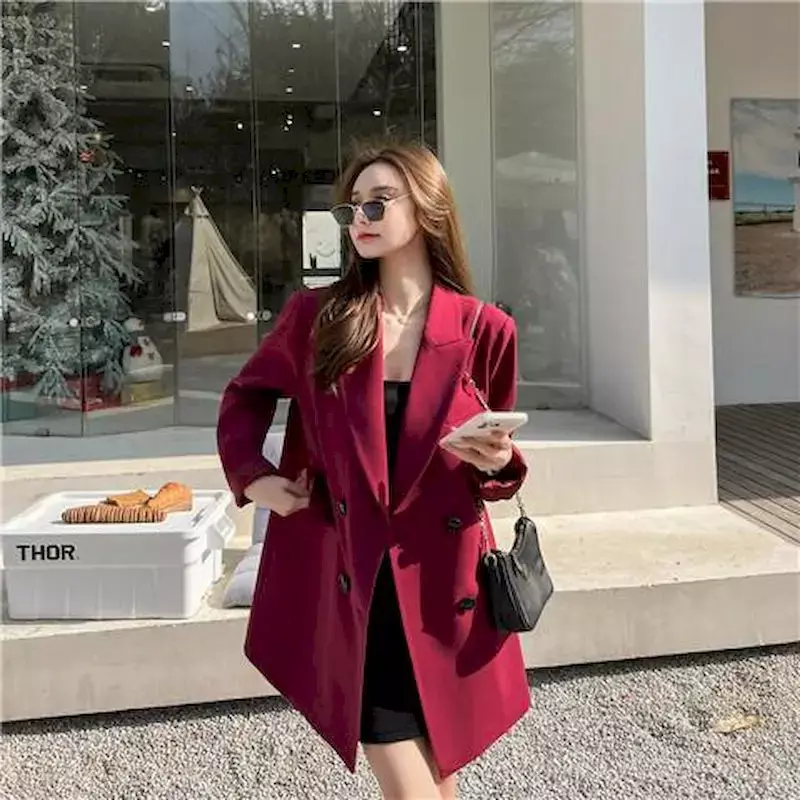 Lnsozkdg New Blazers Woman Coats Long Sleeve Jacket Black Suit Korean Fashion Office Lady Luxurious Designer Woman Clothing Tops