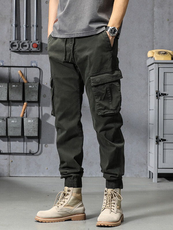 Pantalon Cargo multi-poches en coton pour homme, vêtement de travail, style militaire, coupe ajustée, style tactique, décontracté, printemps été