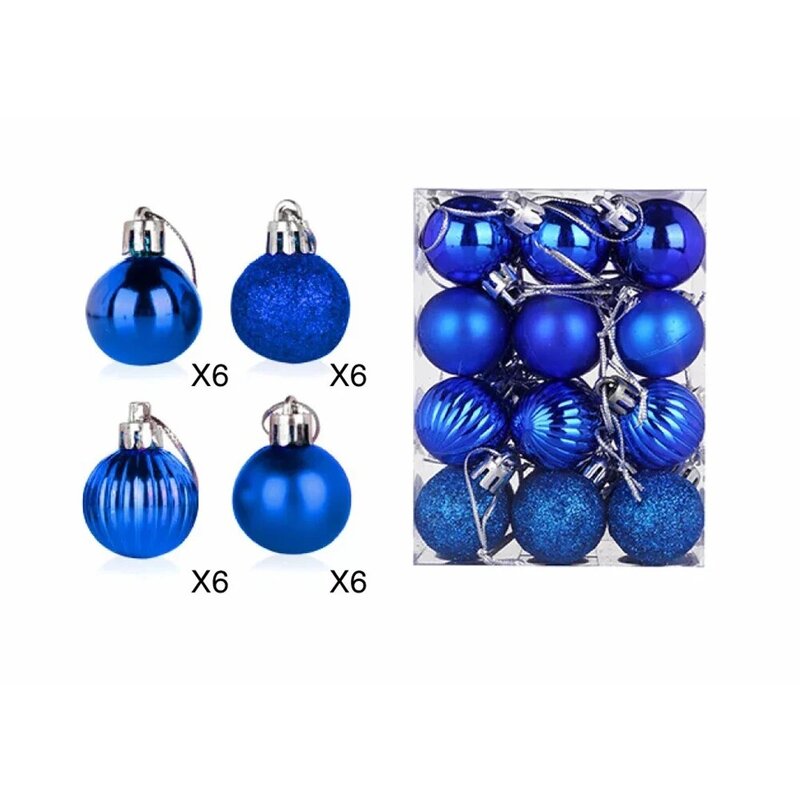 24PCS Christmas Balls 3cm Electroplated Glossy Shaped Balls Xmas Tree Baubles Pendant Party Wedding Ornament Decoration Set