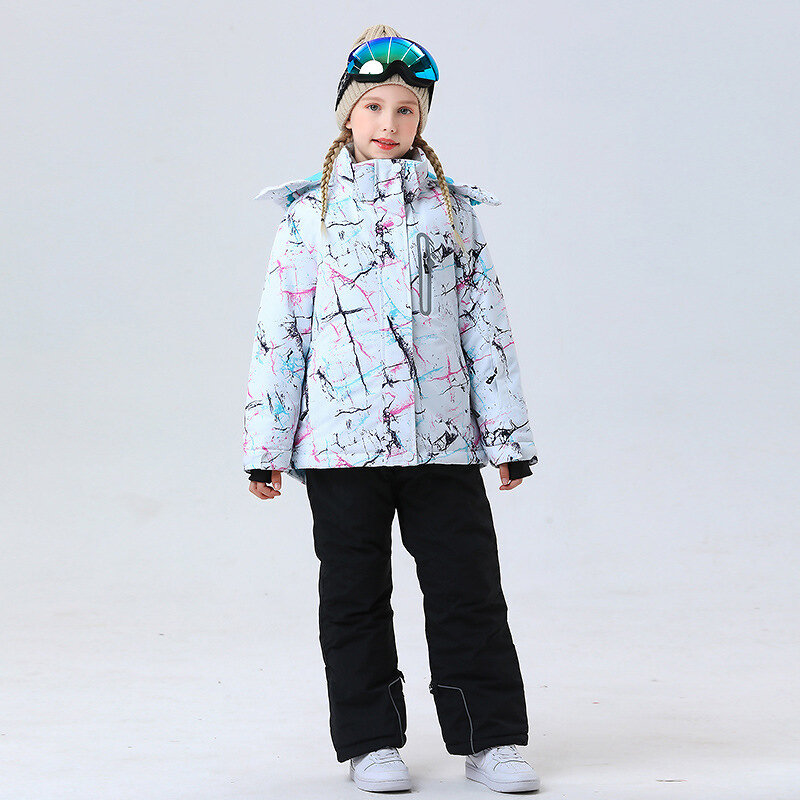 Детский лыжный костюм, теплый водонепроницаемый костюм для езды по пересеченной местности для мальчиков и девочек, 100-160 см, 5, 6, 7, 8, 9, 10, 11, 12, 13, 14, 15 лет,-30 ℃