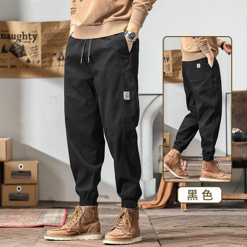 2023 New Spring Men's Cotton Cargo Pants Clothing Autumn Casual Fashion Elastic Waist Quality Vintage Loose Trousers Male D38