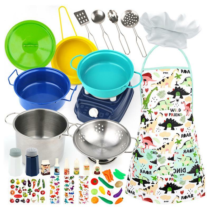 Kids Pretend Play Kitchen Set Kids Kitchen Cookware Kit Stainless Steel Cookware Pots And Pans Set 37pcs Play Kitchen