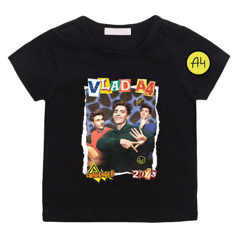 Camiseta con estampado de dibujos animados para niños y niñas, camisa de manga corta, 100% algodón, Kawaii, VladA4