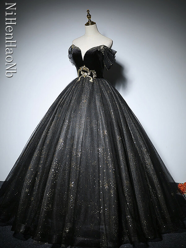 New Black Ball Gown Luxury Quinceanera Dresses Classic Off The Shoulder Floor-length Dresses For Prom
