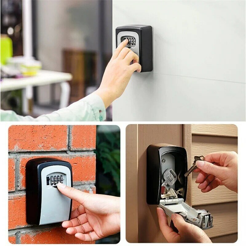 Caja fuerte de aleación de aluminio para llave, caja de seguridad con contraseña montada en la pared, impermeable, para exteriores, 4 bits