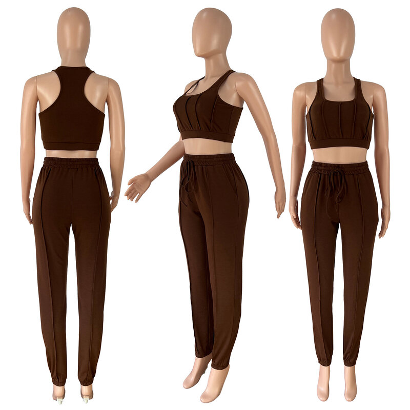 Women's  Halter Vest & Trousers Two Piece Sets Causal Jogging Wear Crop Tank Top & Long Pant 2 Piece Tracksuits Set