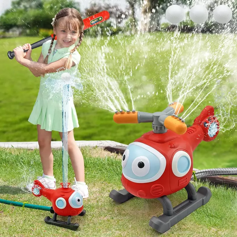 Semprotan air luar ruangan bunga percikan putar dengan mainan helikopter bisbol semprotan air Sprinkler mainan percikan anak-anak