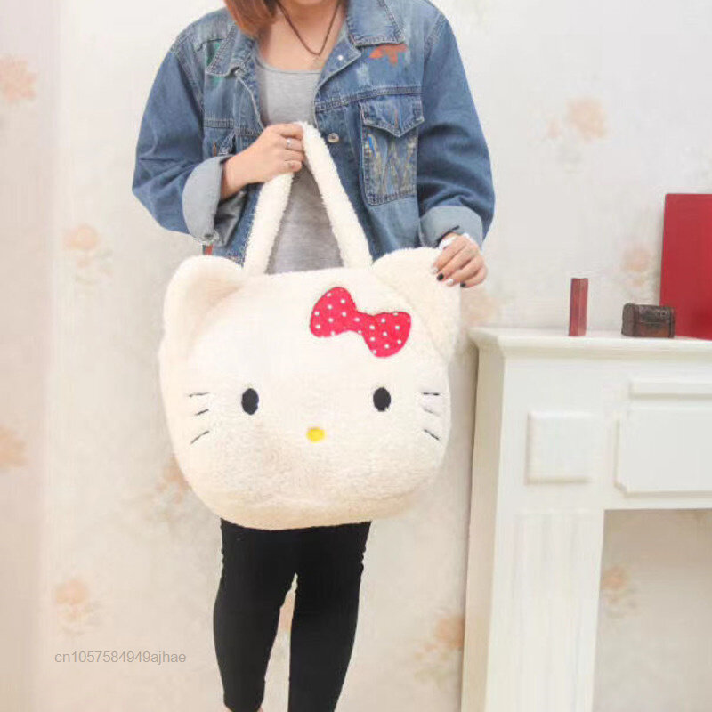 Sanrio Hello Kitty Plush ขนาดใหญ่กระเป๋าผู้หญิงน่ารักกระเป๋าถือ Casual กระเป๋าไหล่กลางแจ้ง Y2k นักเรียนการ์ตูน KT...