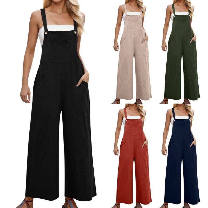 Women Rompers 2024 Summer new Ladies Casual Clothes Loose Linen Cotton Jumpsuit Sleeveless Backless Playsuit Trousers Overalls