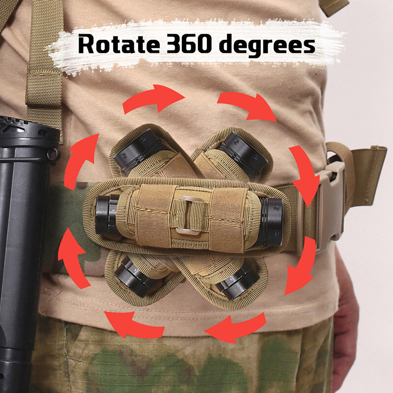 Bolsa de linterna de nailon para caza táctica, funda de linterna portátil giratoria de 360 grados para exteriores