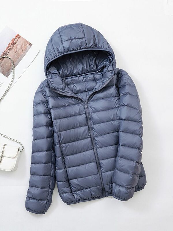 Женская зимняя куртка-пуховик, новинка 2023, модная теплая тонкая куртка на утином пуху с капюшоном для женщин, портативная верхняя одежда