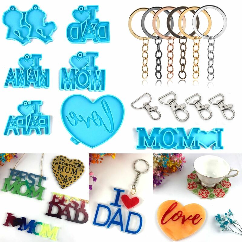 Keychain Pendant Resin Mold Father'S Day Mother'S Day Pendant Silicone Mold MOM DAD Handmade Mould Jewelry Making DIY Crafts