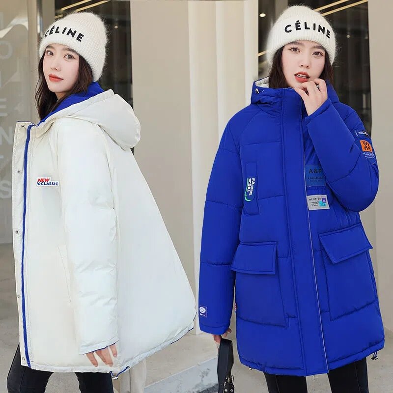 Dwustronny ocieplana kurtka z bawełny damski 2023 zimowy ciepły gruby bawełniany płaszcz koreański luźny parki z kapturem damski płaszcz zimowy