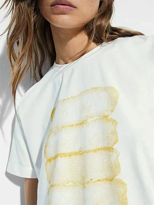 Ladies O-Neck Short Sleeve Loose Caasual Tee Tops Women Geometric Printed T-Shirt Summer 2024 New