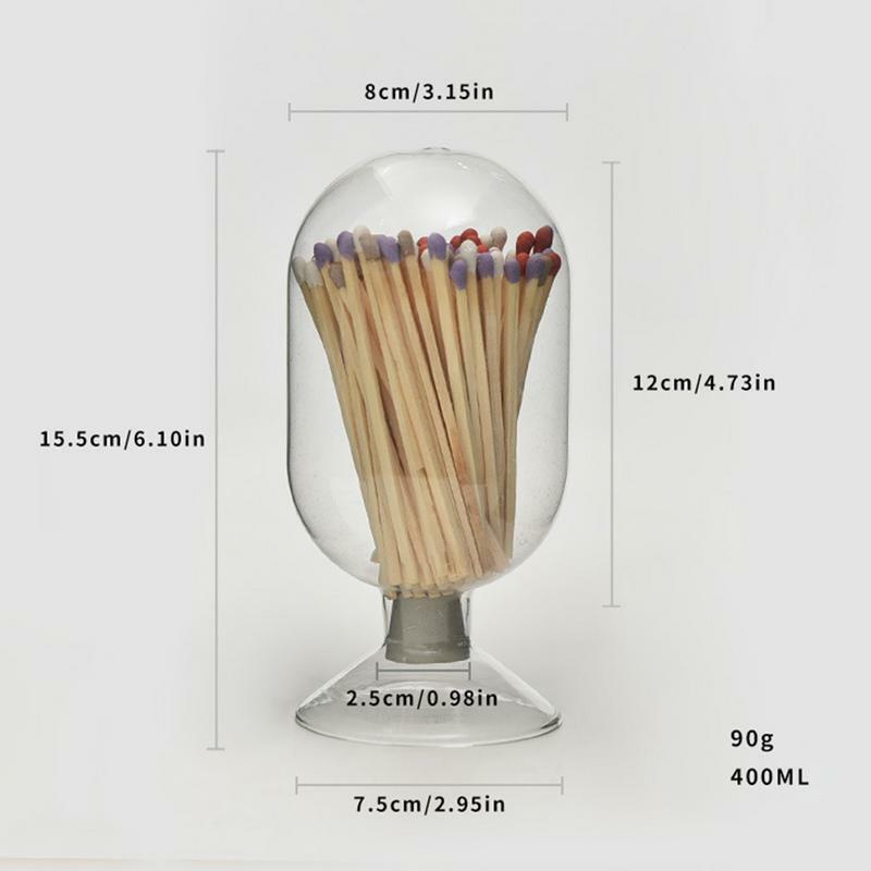 Glass Bottle Clear Glass Jar Match Cloche Bottle Match Strike Jar Match Storage Containers Matches Holder Display Dome Lab
