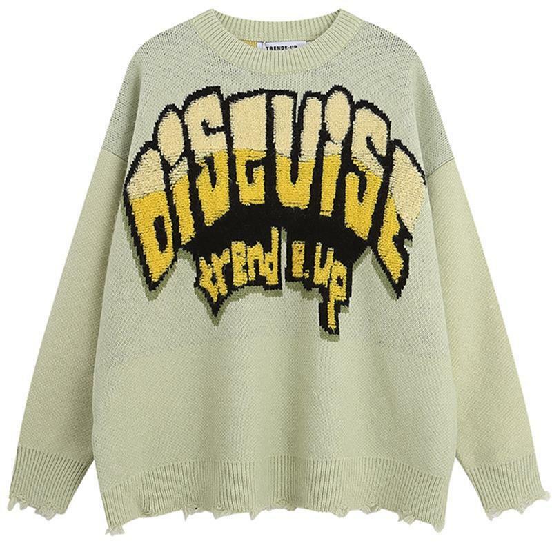 Letter Embroidery Sweater Women High Street Vintage Hip Hop Contrast Sweaters Pullover Loose Casual Long Sleeves Top Clothes