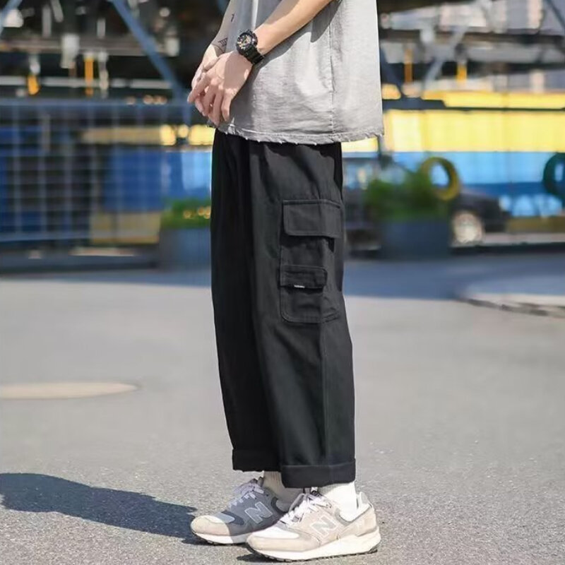 กางเกงฤดูใบไม้ร่วงผู้ชายสไตล์ซาฟารีเก๋มีกระเป๋าใหญ่สุดชิคเสื้อผ้าแฟชั่นแนวสตรีทกางเกงวัยรุ่นใส่สบาย
