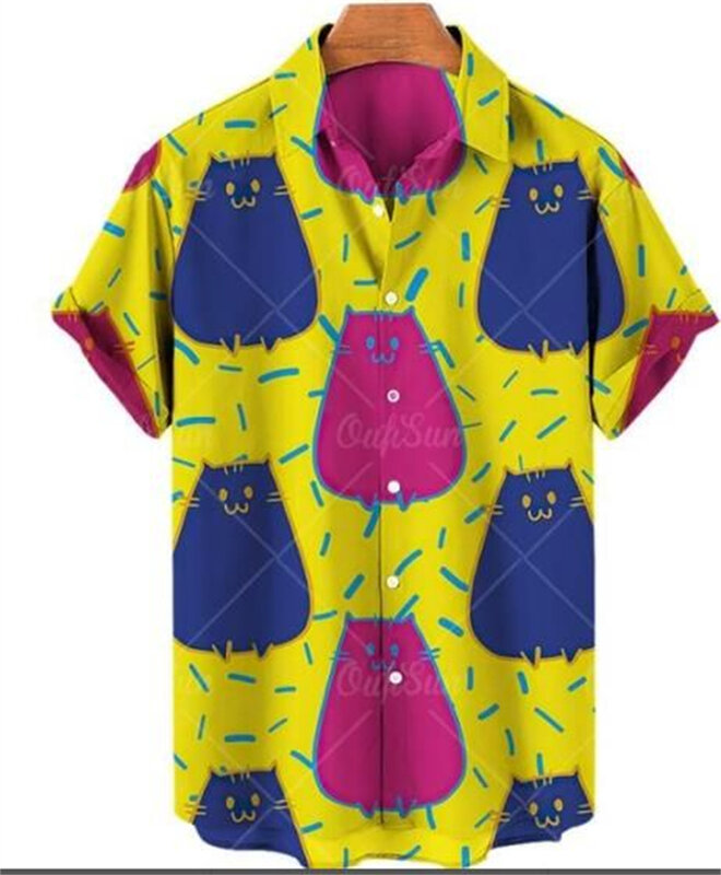 3D Mannen Casual Korte Mouwen Gedrukt Shirt Fashion 2023 Nieuwe Revers Hawaiian Strand Korte Mouwen