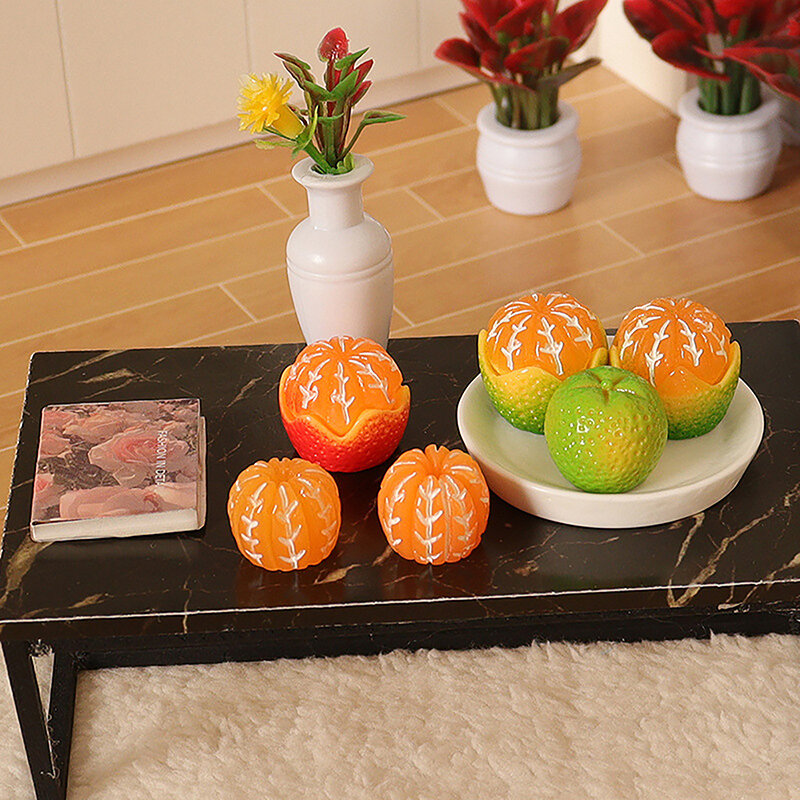 1Set DIY Resin Simulation Three-dimensional Fruit Orange Pretend Play Kitchen Fruit Dish Dollhouse Props Home Decor Figurines