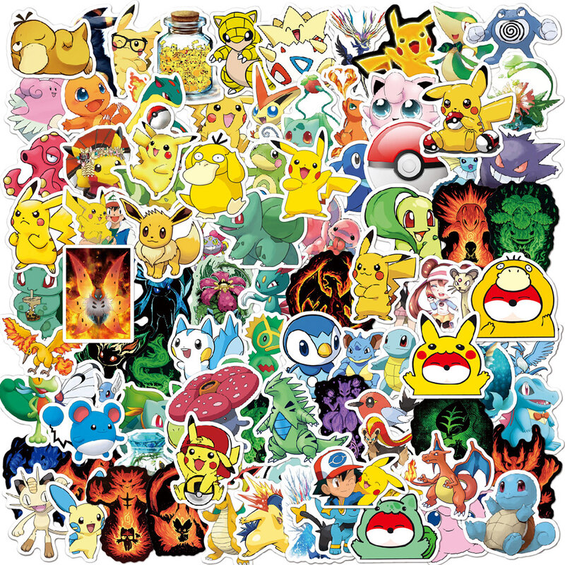 Pegatinas de dibujos animados de Pokémon para niños, calcomanías de Pikachu para motocicleta, portátil, funda de teléfono, pegatina impermeable para coche, juguete clásico, 50/100 piezas