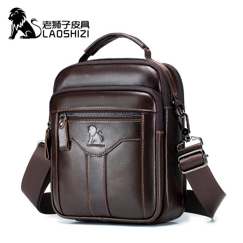 LAOSHIZI nuova borsa borsa a tracolla originale per il tempo libero marito 100% borsa a tracolla di design di lusso in pelle bovina borse a tracolla per uomo