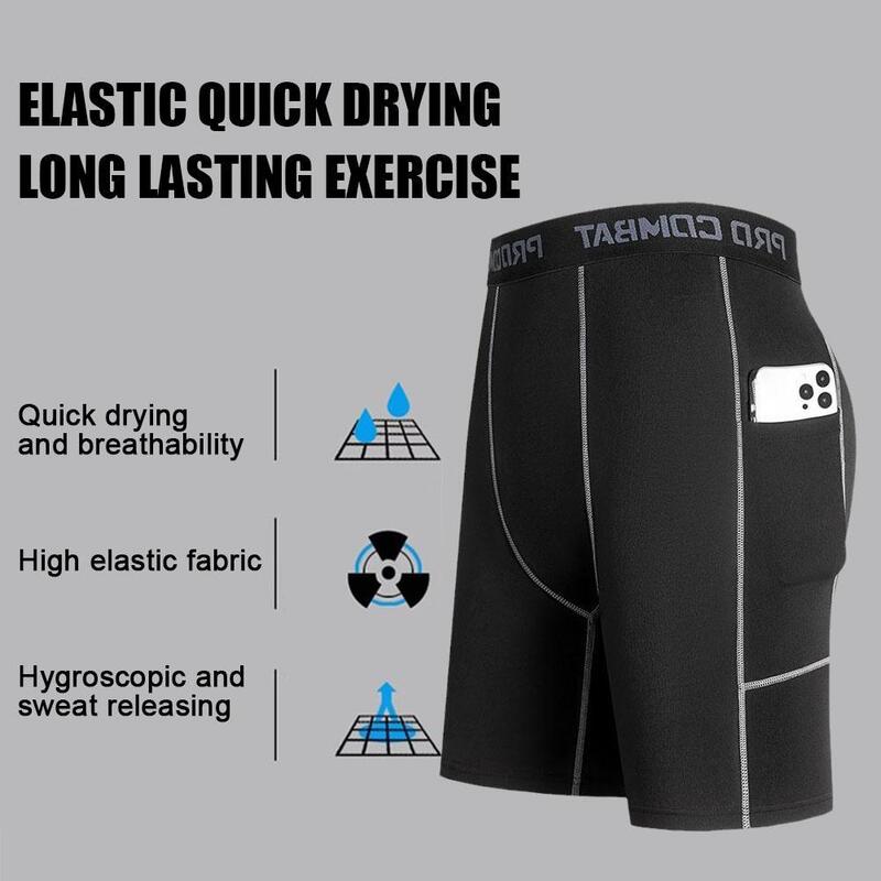 Heren Compressie Shorts Heren Gym Workout Snelle Dry Hardloop Sport Fitness Shorts Pocket Fitness Shorts Training Strakke A4f5