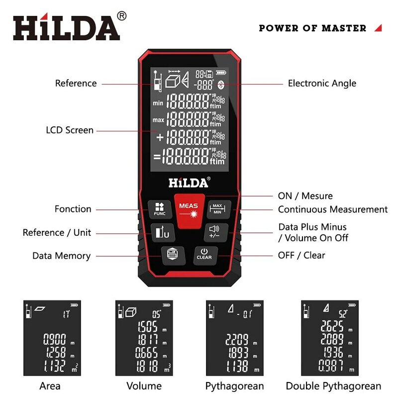Hildaレーザー距離50m/100m/120mレンジファインダープロフェッショナルメーターレーザー距離ファインダー定規テストツール