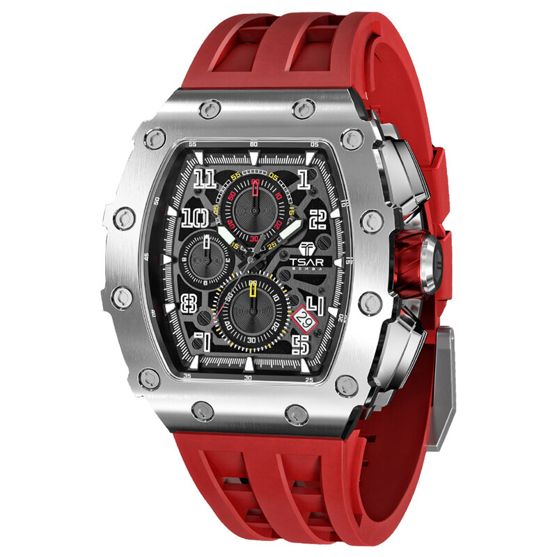 TSAR BOMBA Watch for Men Top Brand Luxury Waterproof Quartz Wristwatch Tonneau Clock Gift Chronograph Rectangle Mens Watch