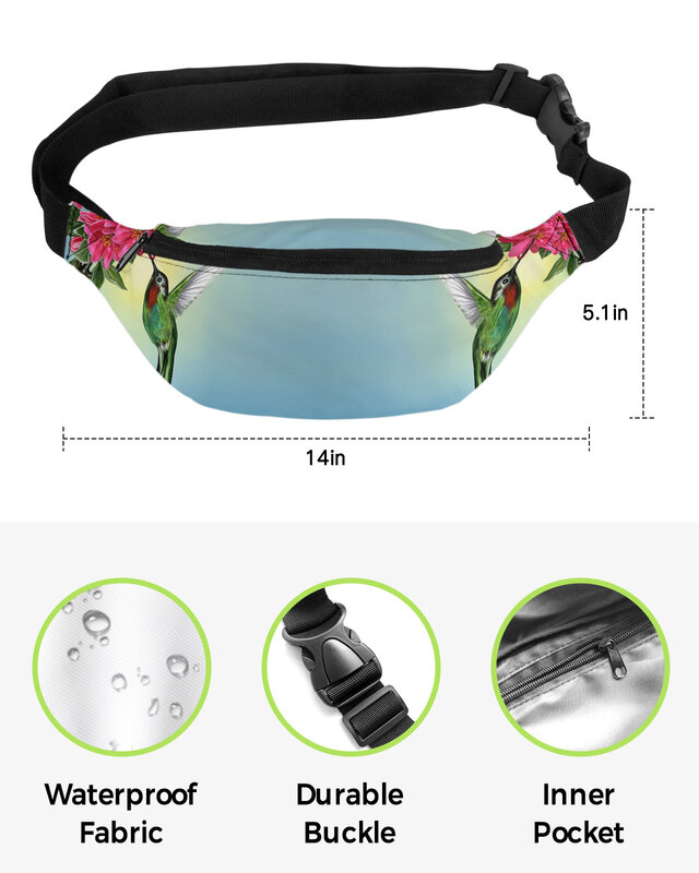 Flower Hummingbird Waist Bag Women Men Belt Bags Large Capacity Waist Pack Unisex Crossbody Chest Bag