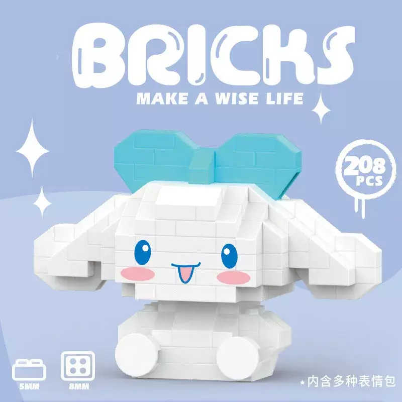 Sanrio Hello Kitty Anime Figura Building Block, Brinquedos Decorativos Montados, Cinnamoroll, Kuromi Pochacco, Puzzle Presente Infantil