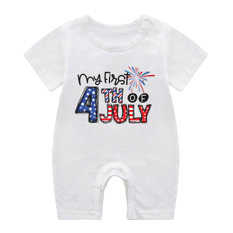 Mój pierwszy kombinezon dla niemowląt z nadrukiem 4 lipca Kombinezon dla noworodka z krótkim rękawem Okrągły dekolt Body dziecięce Dzień Niepodległości Prezent dla dziecka