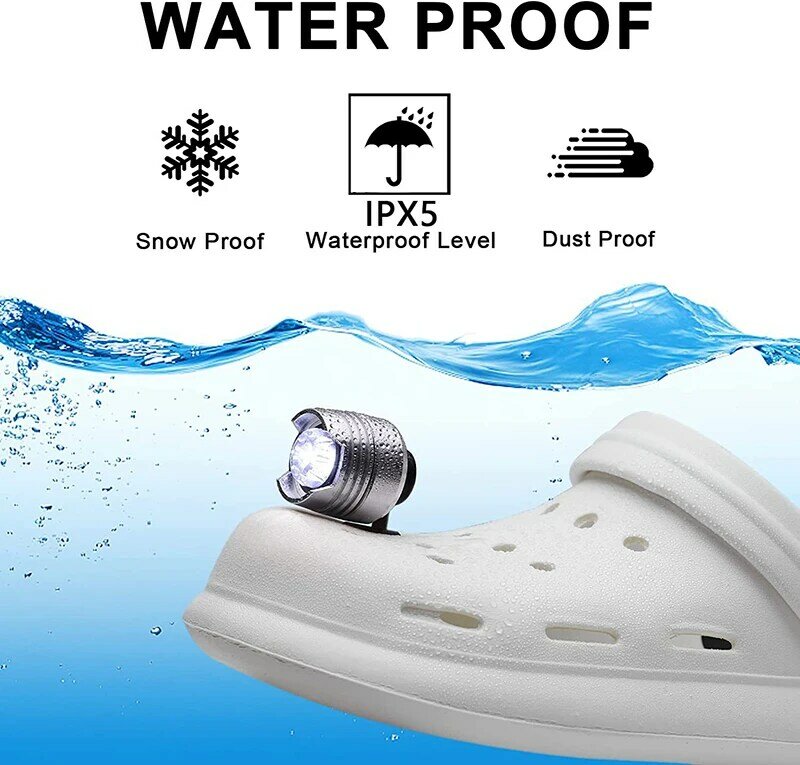 2PCS Headlights for Crocs LED Light with Usb Rechargeable Line Croc Lights for Shoes Charms Waterproof Outdoor Camping Shoe Lamp