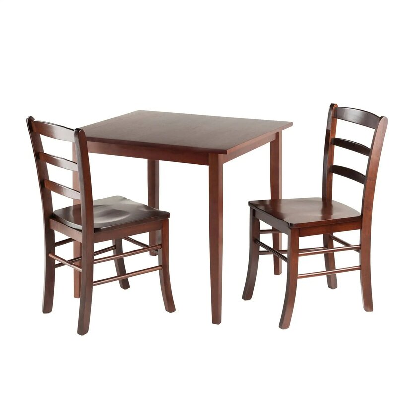 BOUSSAC 3-Pc Dining Set, Square Table & 2 Ladder back Chairs, Walnut Finish