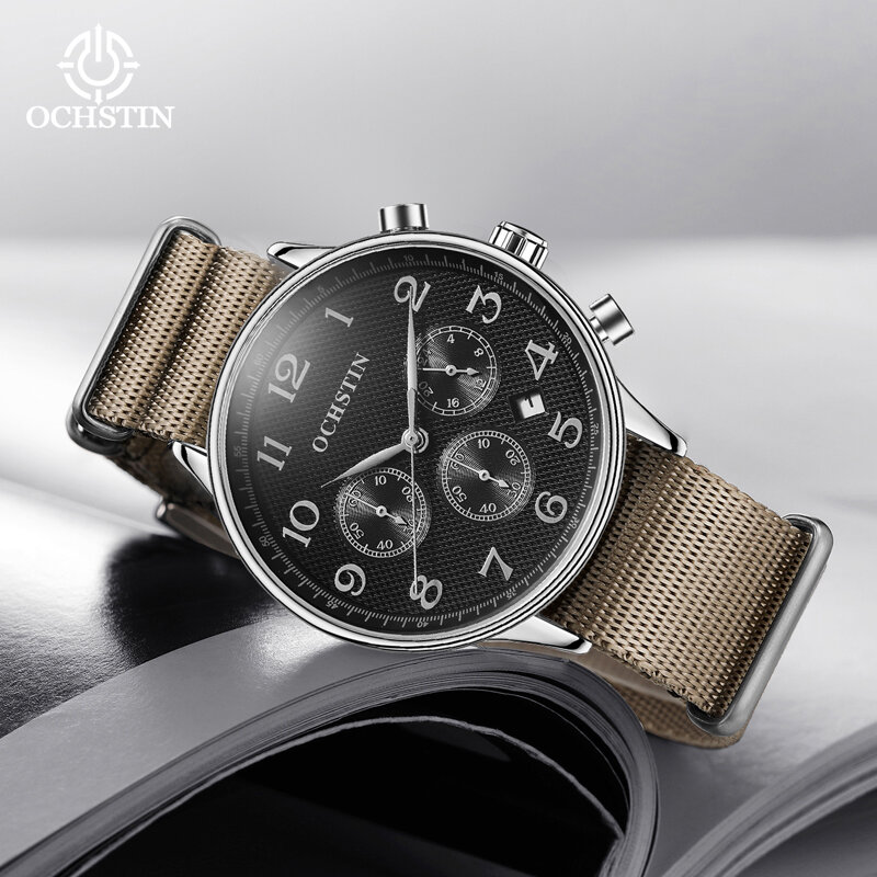 Ochstin2024ใหม่นาฬิกาข้อมือผู้ชายสายไนลอนสุดสร้างสรรค์, นาฬิกาควอตซ์อเนกประสงค์ดูเรียบง่ายและสะดวกสบาย
