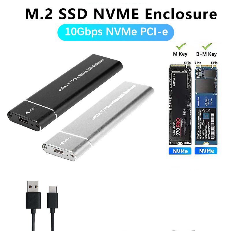 Carcasa SSD M2 NVMe USB3.1, caja de almacenamiento externo HDD, 10gbps, PCIe, para NGFF, SATA, disco duro para PC y portátil
