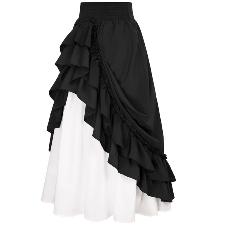 Retro Medieval Skirts Women Vintage Renaissance Victorian Ruffled Hem A-Line Skirts Cosplay Costumes High Waist Maxi Skirt