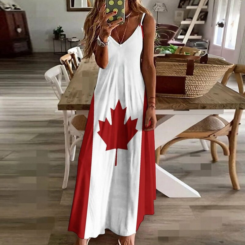 Kanada: Kanadische Flagge (rot & weiß) ärmelloses Kleid Strand kleider elegantes Party kleid für Frauen 2024 Festival Outfit Frauen