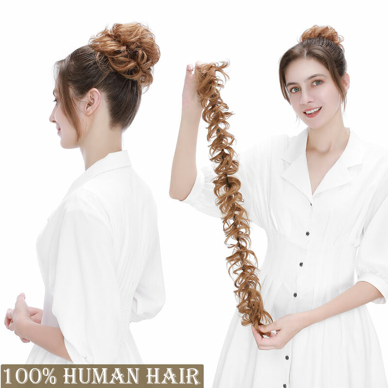 SEGO 32g Remy prawdziwe ludzkie włosy Chignon roztrzepany kok Scrunchies gumką Haarband Updo Chignon Donut Roller kucyki