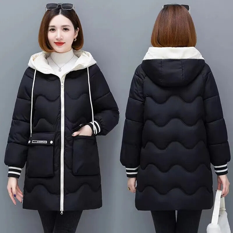 Parkas con capucha para mujer, abrigo cálido de algodón de gran tamaño, chaqueta acolchada coreana, ropa de nieve, novedad de 2023
