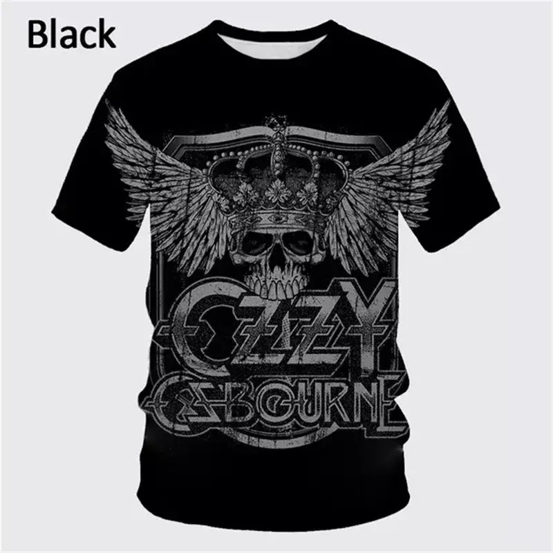 T-shirt imprimé en 3D du groupe de rock punk, haut rétro décontracté, manches courtes, mode créative et évasée, vêtements Ozzy Osununundy