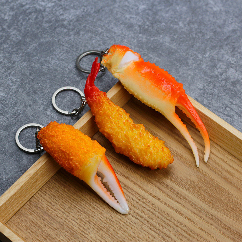 PVC สนุกจำลองอาหารพวงกุญแจ Creative Fried Crab คีม Tempura กุ้งบุคลิกภาพ Key แหวนจี้หัวเข็มขัดอุปกรณ์เสริม