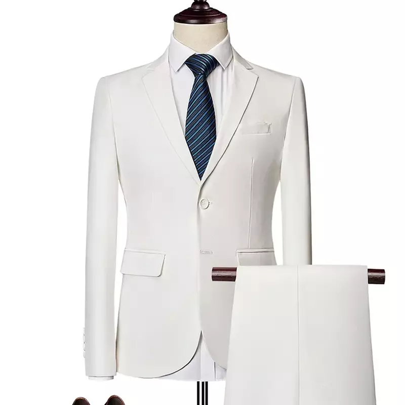 Новый Модный свадебный костюм для жениха, мужской повседневный деловой комплект из 2 предметов, пиджак, брюки