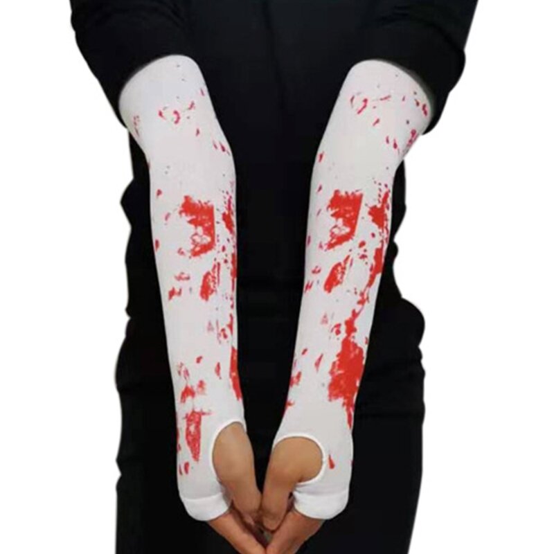 2 Pasang Set Kaus Lengan Berdarah Jaring Laba-laba Kerangka Pesta Halloween Stoking Lutut Halloween Alat Peraga Produk H9ED