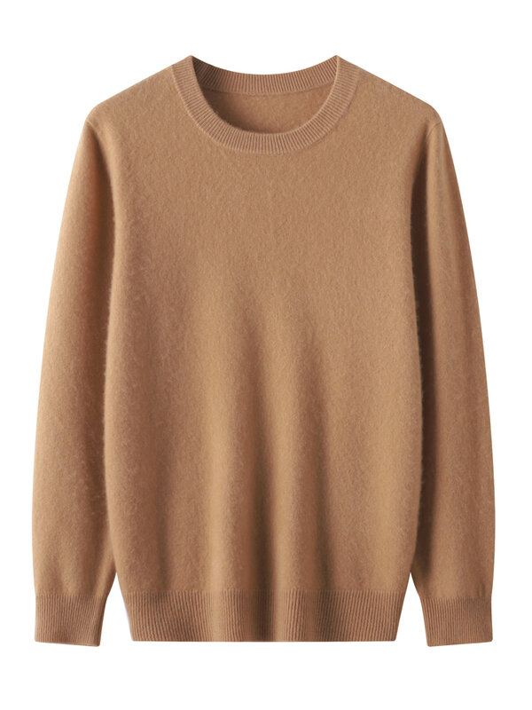 Addonee 100% sweter z wełny Merino męskie bluzki z długim rękawem i okrągłym dekoltem wiosna jesień zima nowe jednolite kolorowe dziergany sweter