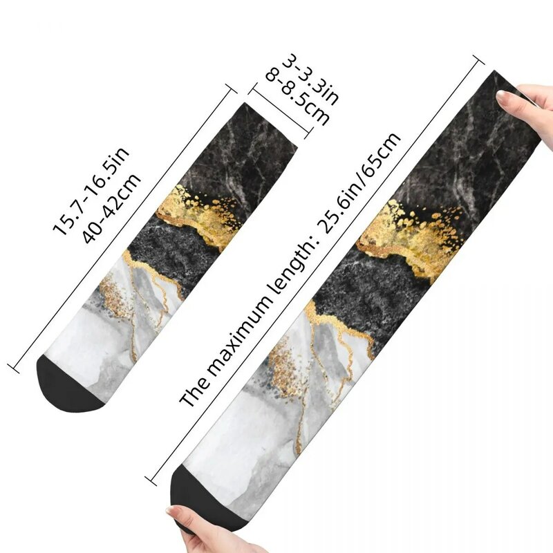 Mới Tất Nam Âu Đen Đá Cẩm Thạch Vàng Xinh Xắn Sock Polyester Thể Thao Nữ Vớ Mùa Xuân Hạ Thu Đông