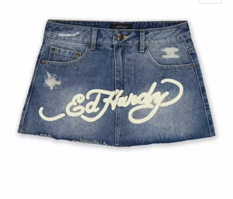 Saia jeans azul vintage feminina, minissaia curta gótica, cintura alta, fina, estampa de letras, menina quente, moda doce, hip hop, y2k
