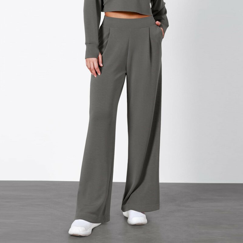 Pantalones de pierna ancha para mujer, ropa de trabajo de cintura alta, pantalones largos rectos, traje de verano y primavera, 2024
