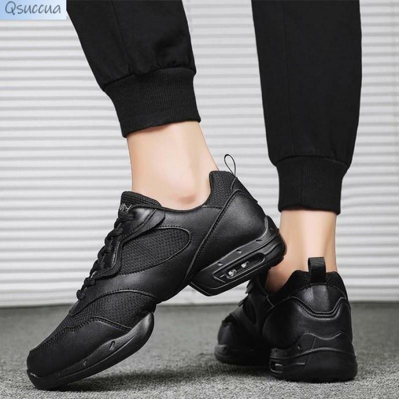Мужские Нескользящие танцевальные туфли, Мягкая сетчатая обувь, квадратный дизайн, большие размеры, черные