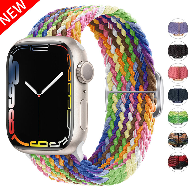 Braided Loop For Apple watch Strap 44mm 40mm 45mm 41mm 42mm 38mm 49mm Elastic Solo bracelet iWatch series 7 se 3 6 Ultra 8 Band
